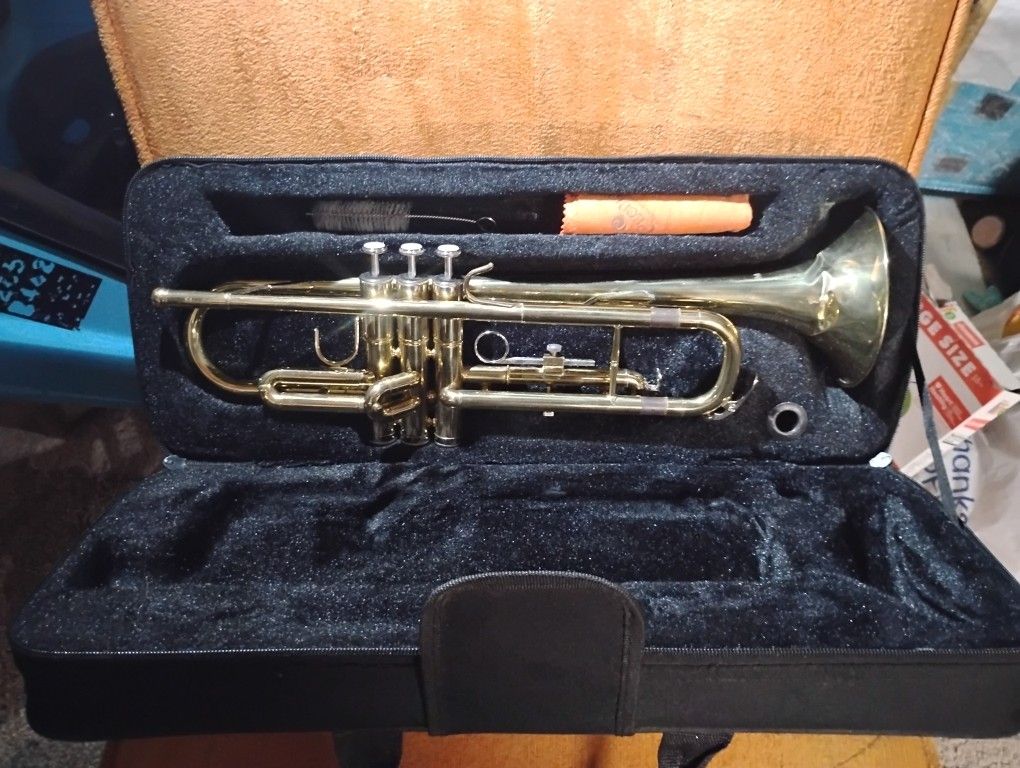 This Mendini by Cecilio Brass Trumpet w/ Practice Mute and Hard Case