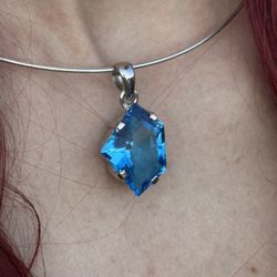 Superb Swiss Blue Topaz Pendant Necklace  (AAA) 