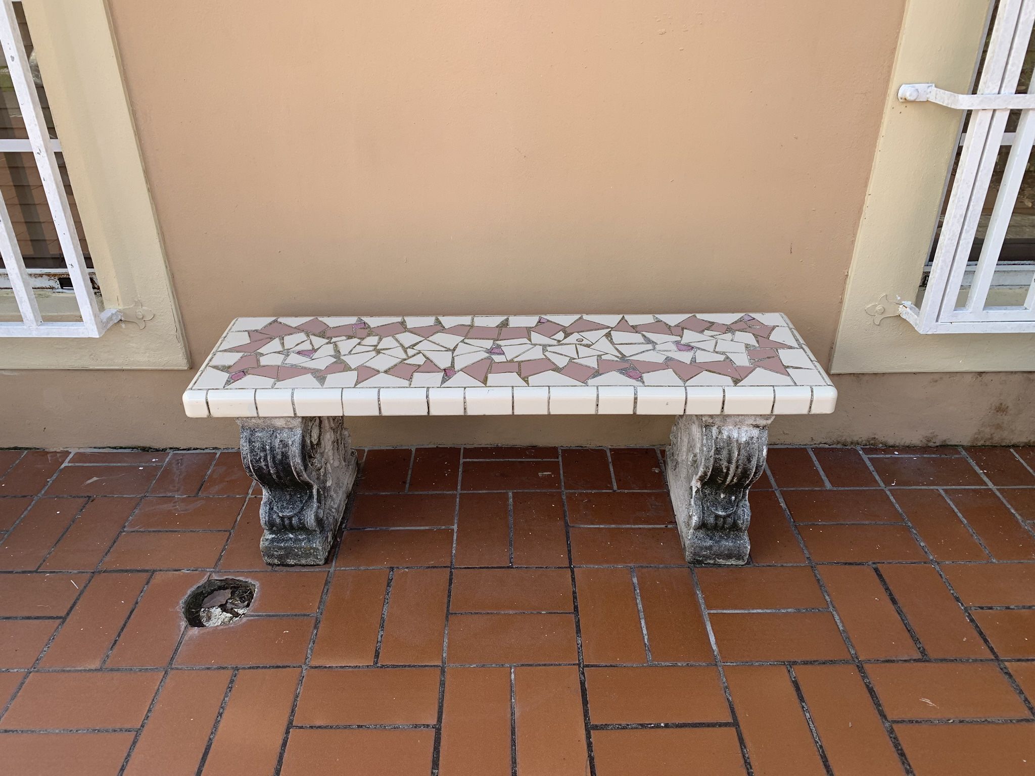 Patio Bench With Tiles On The Seat