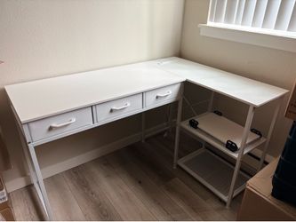 White Corner Desk with Drawers - Home Storage & Organization