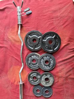 2" HOLE EZ-CURL BAR WITH 85LBSs OLYMPIC PLATES  2-25s  2-10s  2-5s  2-2.5s 
11525 S HALSTED/7111.S WESTERN 
110$  CASH ONLY AS IS