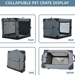 New Pettycare 26 Inch Collapsible Dog Crate for Medium Dogs, 4-Door Foldable  26”L x 18” W x 18” H. For pets up to 33 lbs Gray Black 