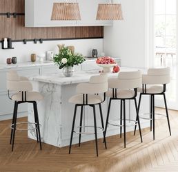 Swivel Bar Stools Set of 4– Counter Height Bar Stools with Linen Upholstery, Ergonomic Backrest, and Chrome Metal Feet for Kitchen Island (Beige, 30" 