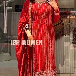 Indian Pakistani Tradition Designer Shalwar Kameez Embroidery Silk Chinnon