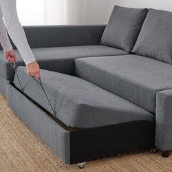 FRIHETEN Dark Grey Sleeper sectional,3 seat w/storage
