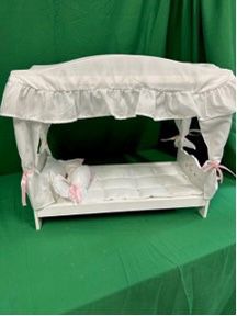 New, Firm, Badger Basket Canopy Doll Bed with Bedding - White Rose 