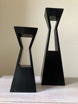 Decorative Black Wooden Candleholder Set 18” & 12”