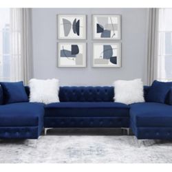 Blue Sectional Sofa - Ottoman Sold Separate (Free Delivery)