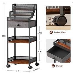 Black Storage Cart with Drawer