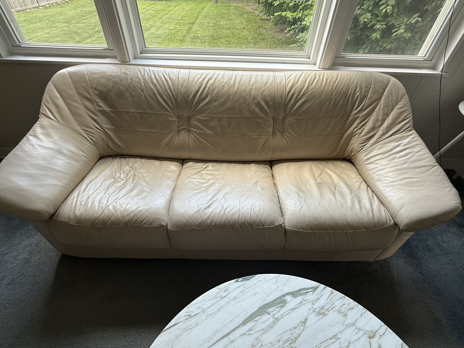 White Leather Couch And Loveseat