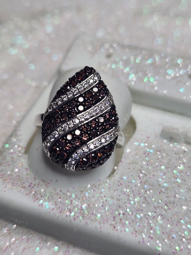 Gorgeous Pave 925 Sterling Silver Ring Size 6