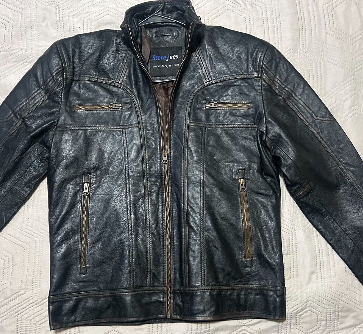 Storejees Motorcycle Leather Jacket Size Small 