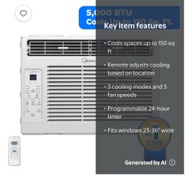 Midea 5,000 BTU Window Air Conditioner with Remote Control and Timer, Cools Up to 150 sq ft