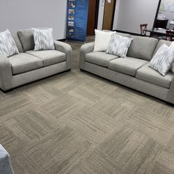 TAUPE GRAY OVERSIZED SUPER SOFT FABRIC SOFA AND LOVESEAT COUCH SET 