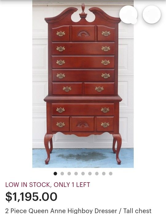 Beautiful Classy 2 Piece/Level Queen Anne Highboy Dresser/Tall Chest Dresser Drawer