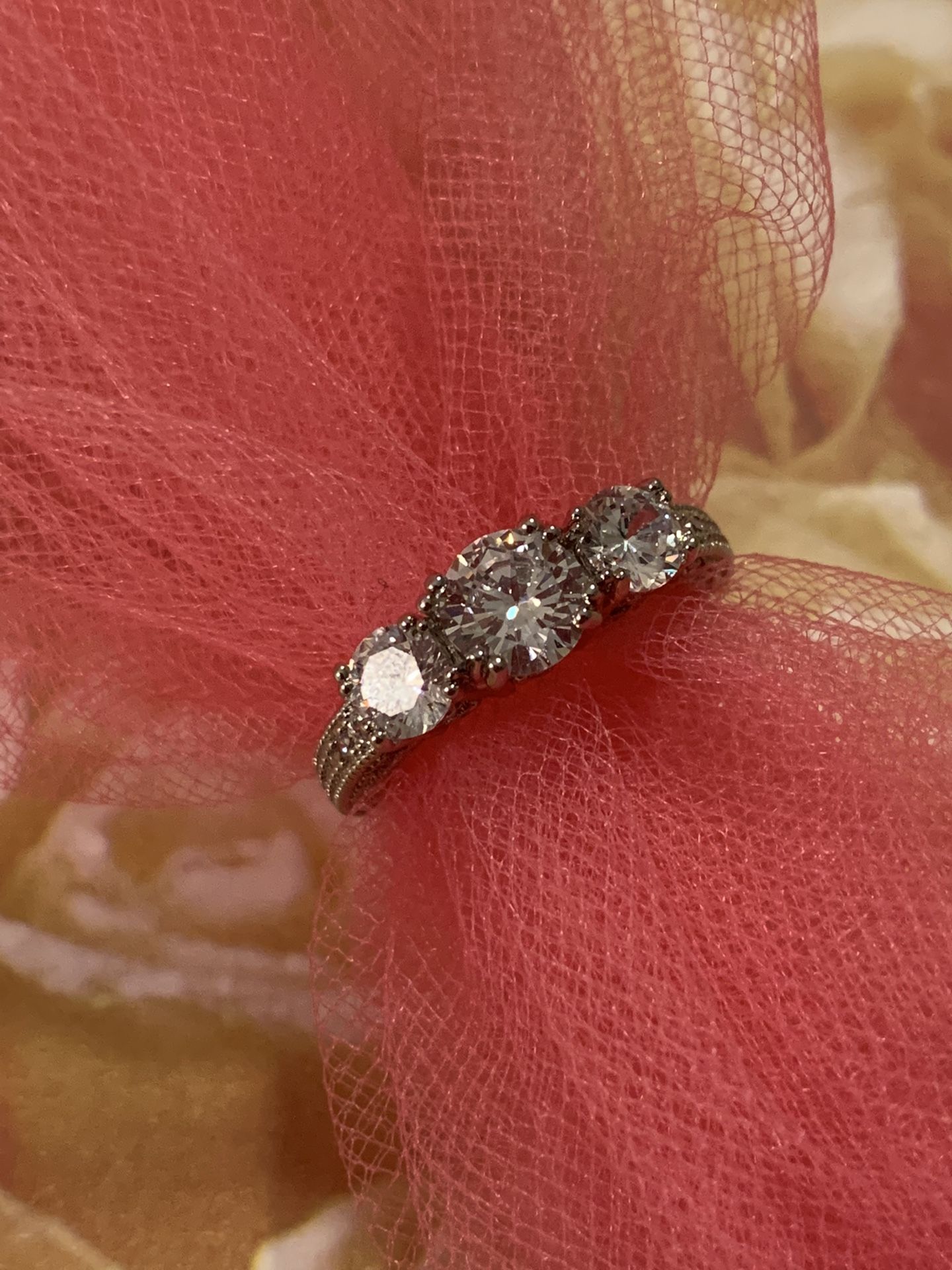 Stunning CZ Sterling Silver Engagement Ring