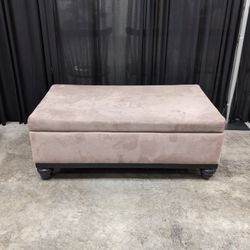 Light Brown Rectangular Storage Ottoman in Suede Fabric