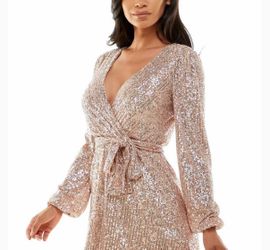 Emerald sundae Puff-Shoulder Sequin A-line Dress Blush Gold Size XS
