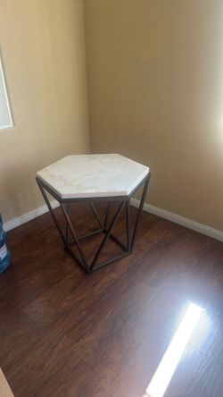 Steve Silver Corvus White Marble Top Hexagon End Table