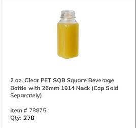 2 oz. Clear PET SQB Square Beverage Bottle with 26mm 1914 Neck and Cap - 265 available