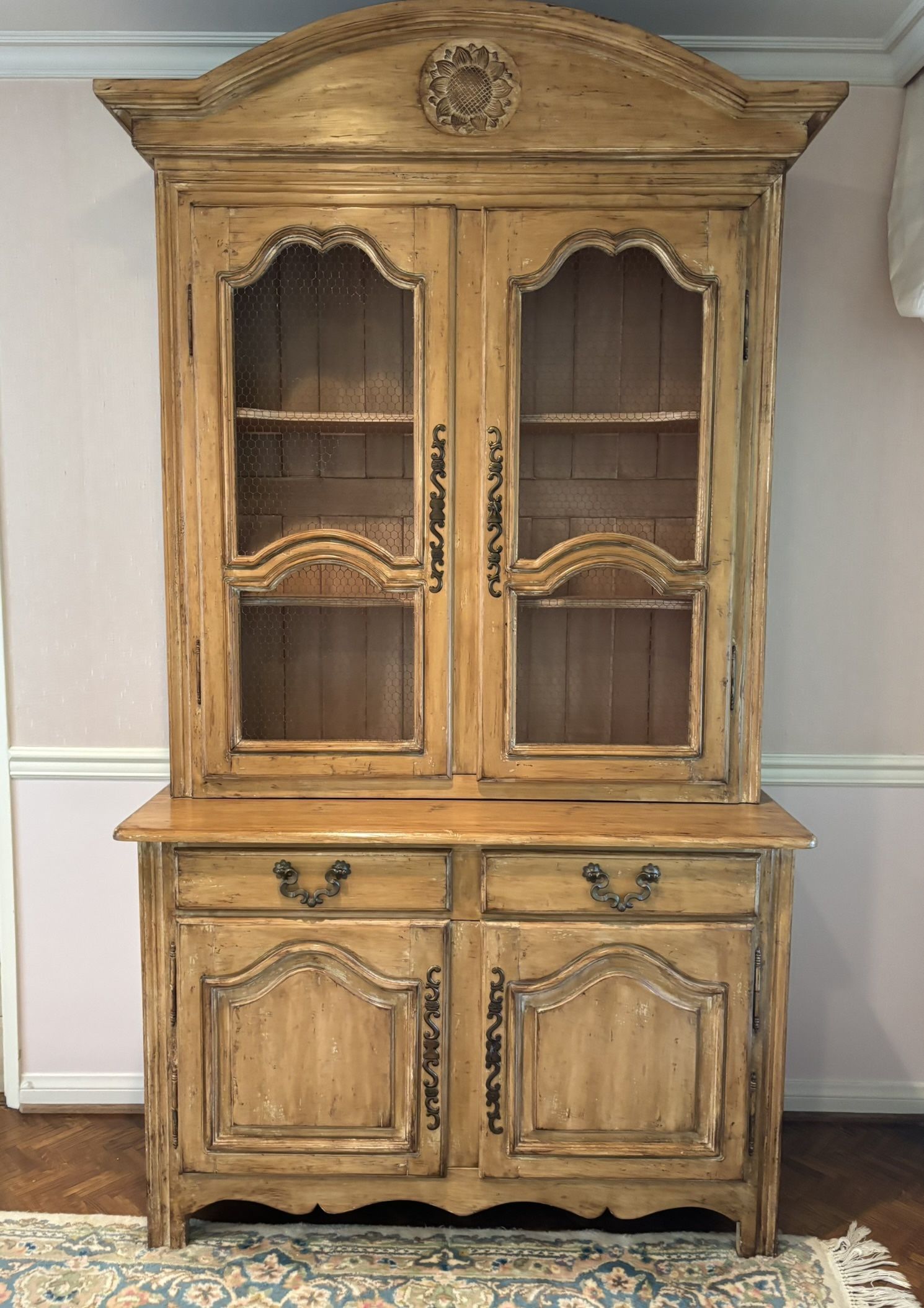 Gorgeous vintage Country French Provincial china cabinet or buffet 