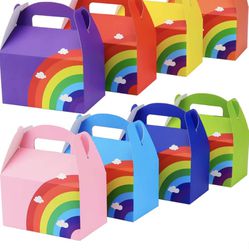 Rainbow Party Favor Treat Boxes 16pcs Thickened Paper Gift Gable Box, Candy Snack Goodie Bag for Birthdays, Wedding, Holidays, Vivid Colored
