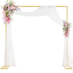 Backdrop Stand Heavy Duty 8x8 FT Pipe And Drape Backdrop Kit Gold Adjustable Square Metal Arch Stand Frame For Parties Wedding Photo Booth Background 