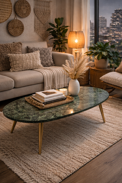 Boho Green Marble Coffee Table – One of a Kind