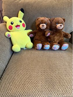 Build-A-Bear Plush Set - Pikachu Pokemon & Twin Birthday Bears Lot