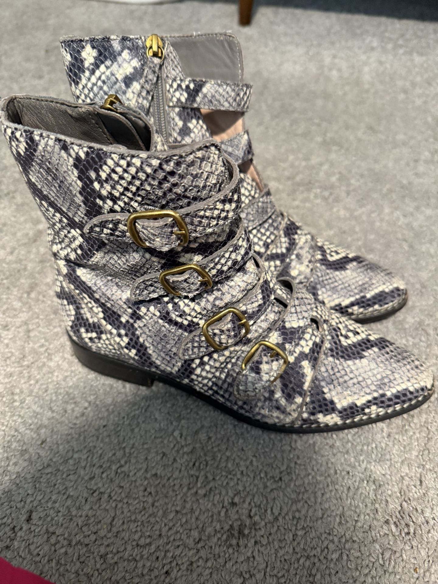 J crew Snakeskin Buckle Ankle Boots size 7