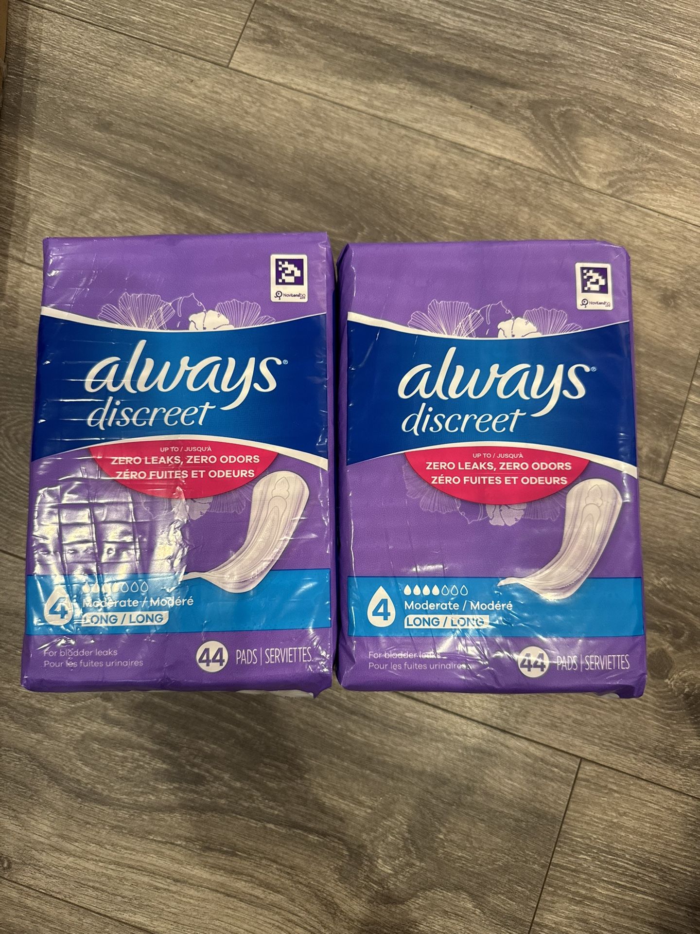 Always Discreet Adult Incontinence Pads for Women, Moderate Absorbency, Long Length, Postpartum Pads, 88 CT