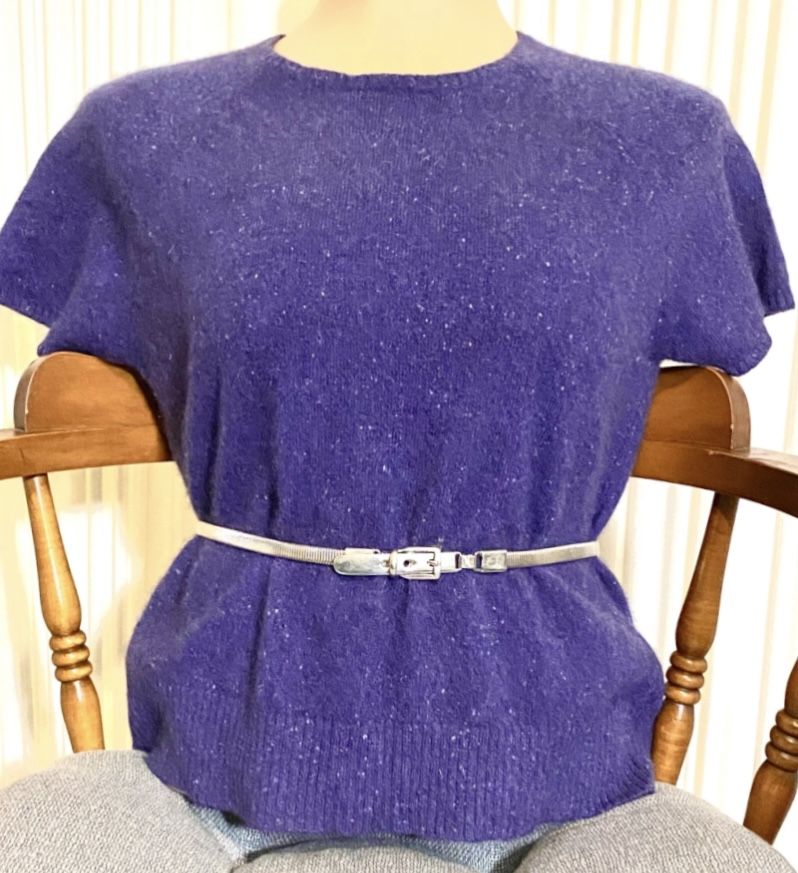 Valerie Stevens Soft Cashmere Purple Speckled Short Sleeve Sweater Sz PL