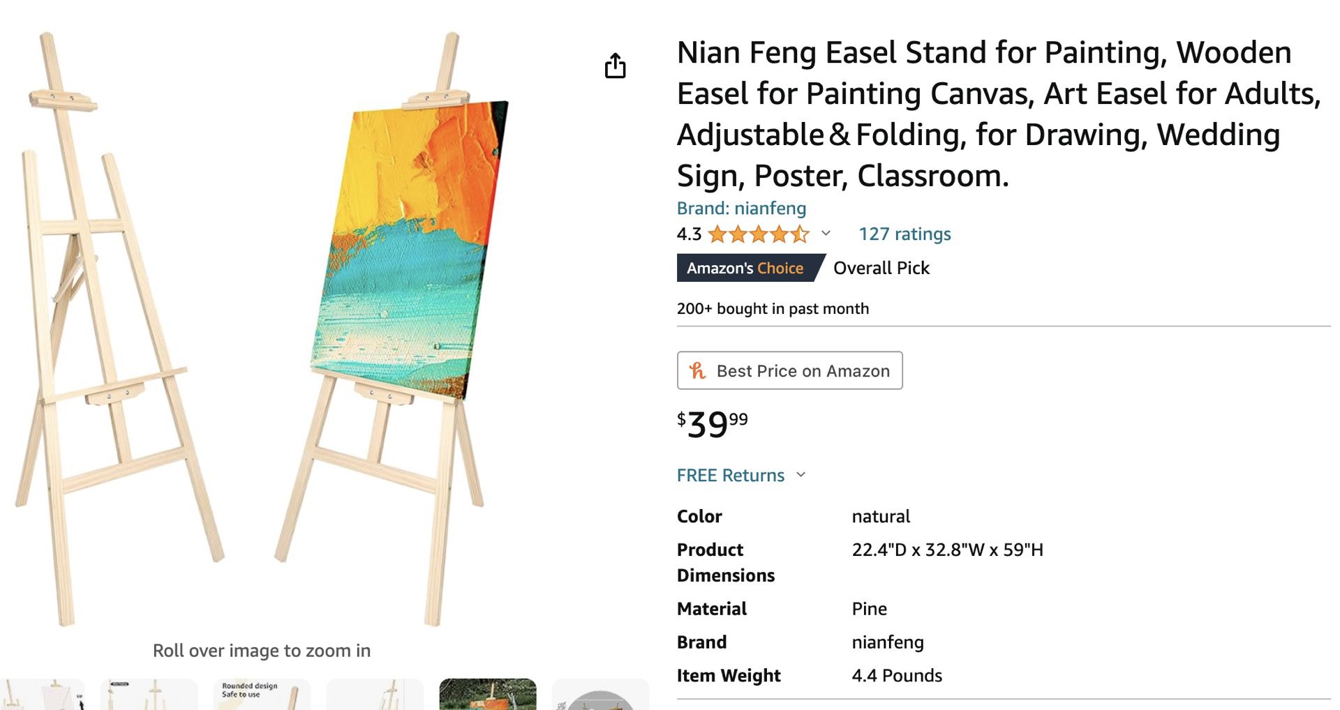 Wood Easel Stand For Painting-Brand New