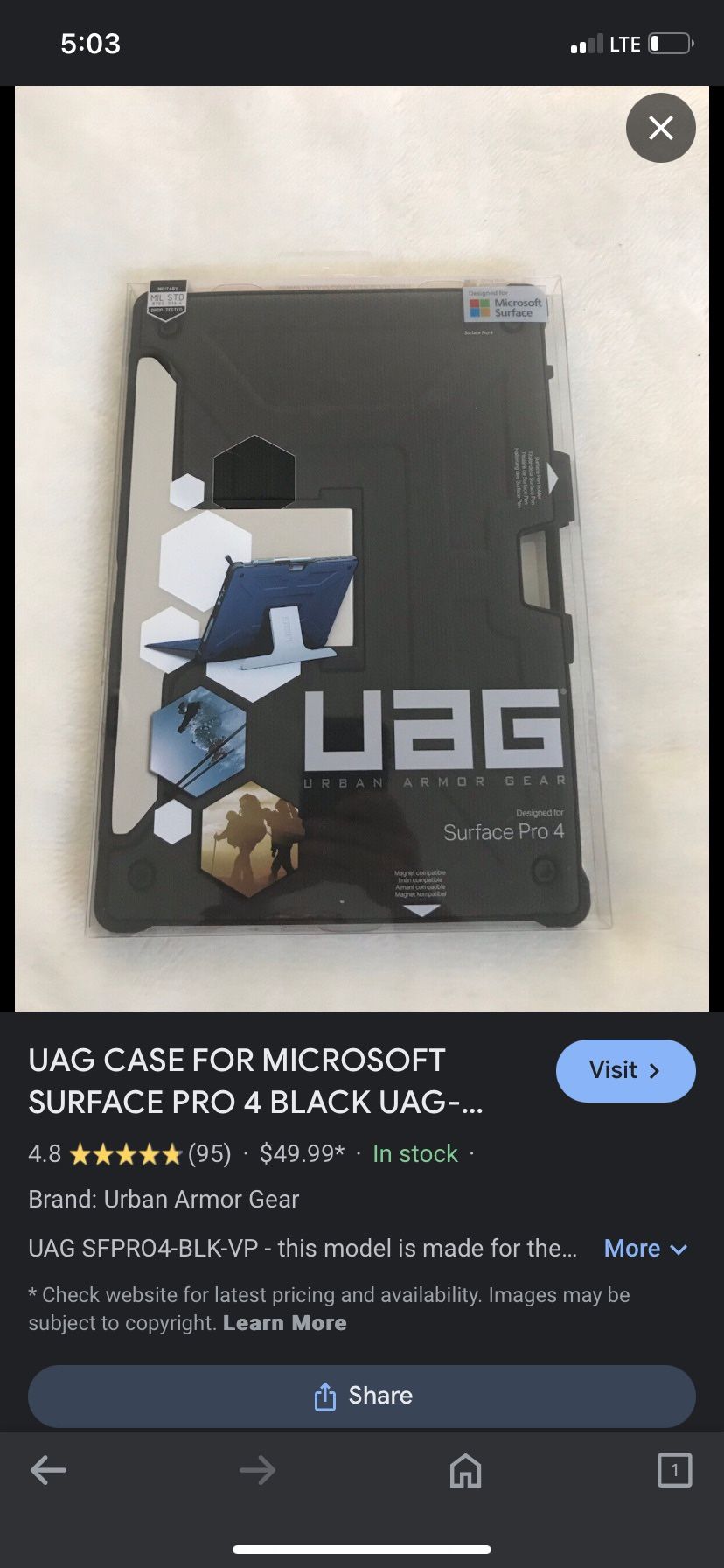 UAG Case For Microsoft Surface Pro 4 Black NEW