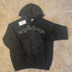 Black on Black Sp5der hoodie, Size: Medium, **Will Ship Same Day**