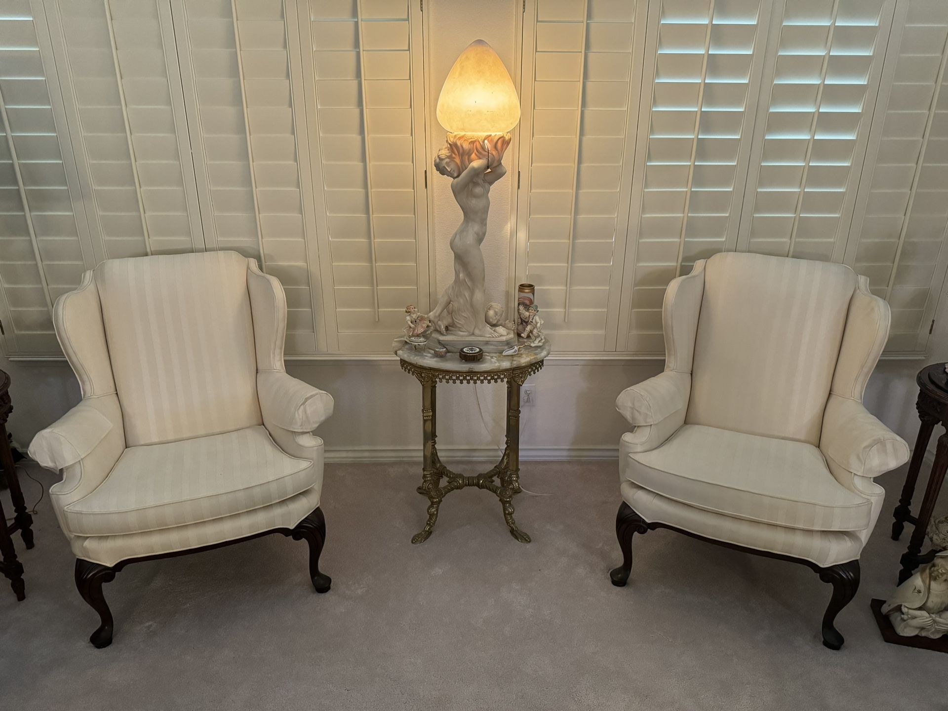Drexel Heritage White Wingback Living Room Chairs