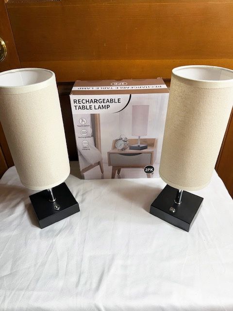 New, Plmmuy Cordless, 12inch Rechargeable, Battery Operated Lamp Touch Dimmable Lamps -2Pack