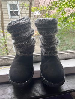 Black Suede Boots with Knit Cuff