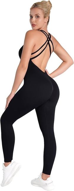 Sunzel Workout Jumpsuits for Women Adjustable Spaghetti Strap Leggings Bodysuit Square Neck Sleevele