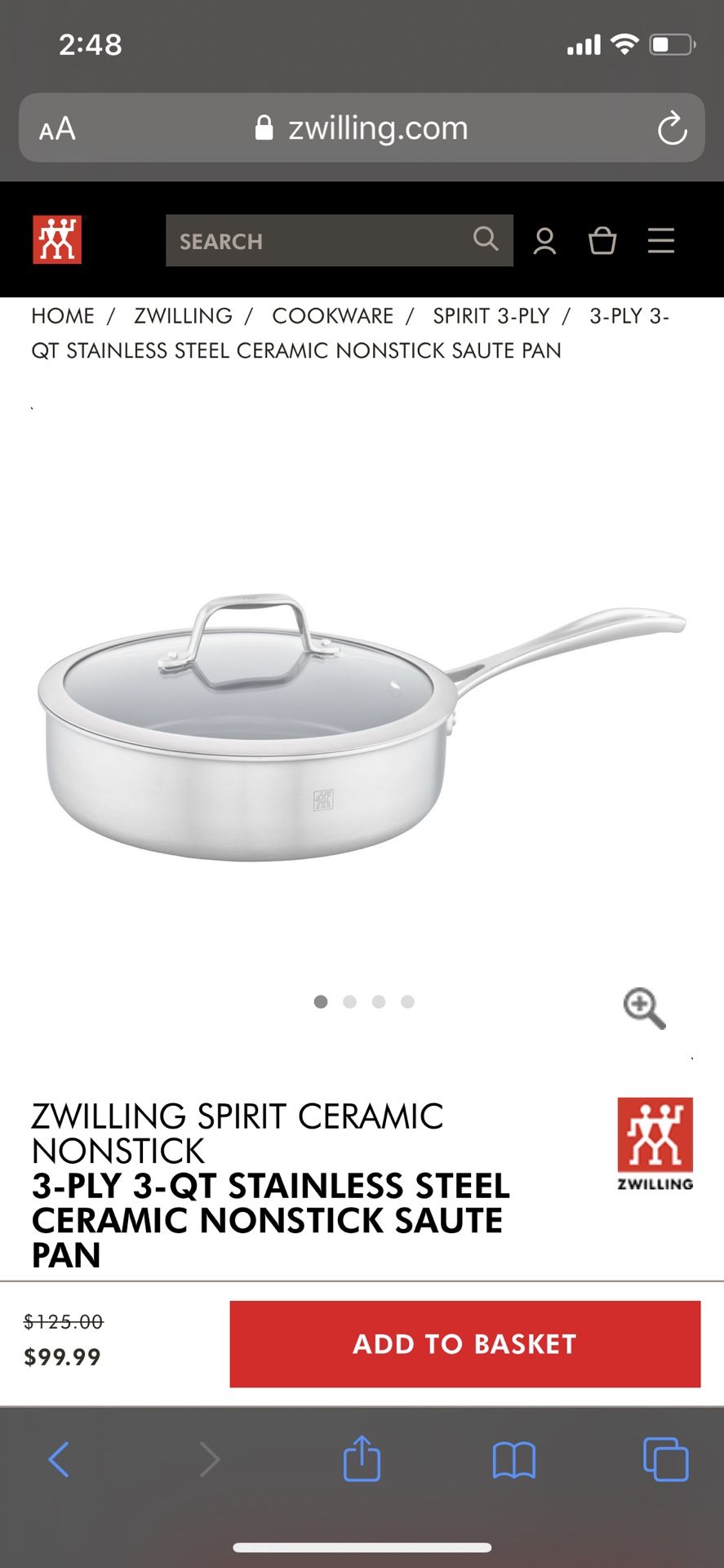 Zwilling 3-PLY 3-QT stainless steel ceramic nonstick sauté pan