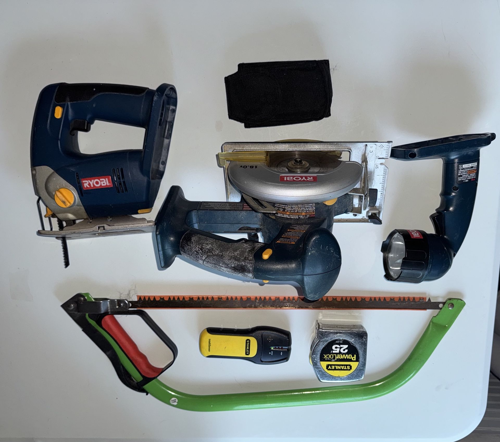Select Tools - Saws, Tape measure, Stud finder, Flashlight
