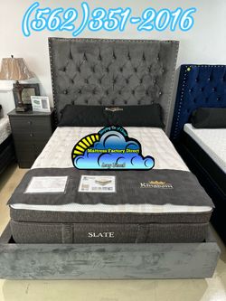 Queen grey bed frame only velvet Nuevo new