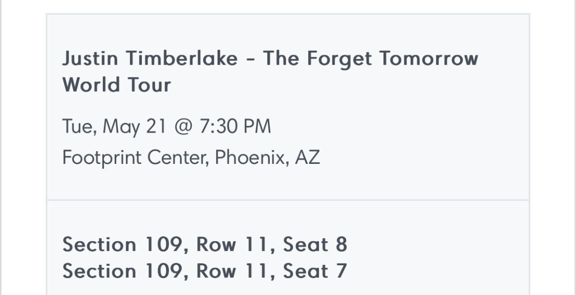 Tickets To 5/21 Justin Timberlake concert