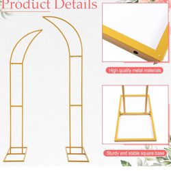 2 Set Metal Gold Curved Backdrop Arch 6.89ft 6.23 ft Flower Arch Frame for Wedding, Birthday