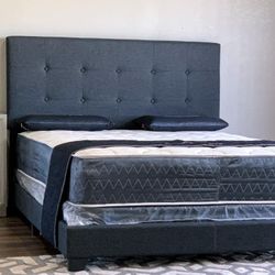 Brand New Full Size Dark Gray Linen Bed Frame With New Mattress/Fast Delivery