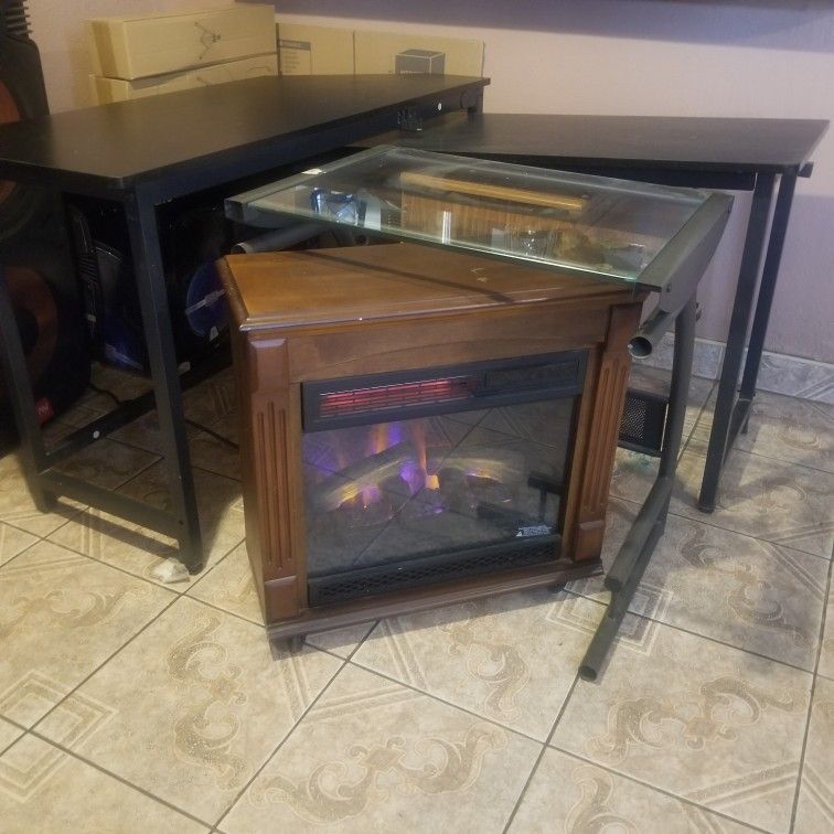 L Computer Desk Table & Heater