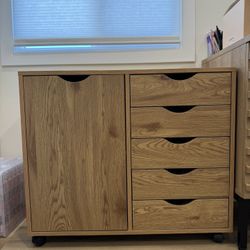 5 Drawer Chest, Wood Storage Dresser Cabinet with Wheels, Craft Storage Organization