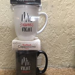Mrs Always Right Mr Right Mug Set With Cappuccino New Never Opened 