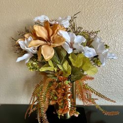 Bronze Vase with Silk Flowers