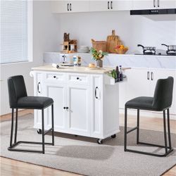 Bar Stools Set of 2, Counter Height Kitchen Stools 24'' Modern Leather Upholstered Bar Chairs with Back and Metal Legs for Kitchen Counter, Dark Gray